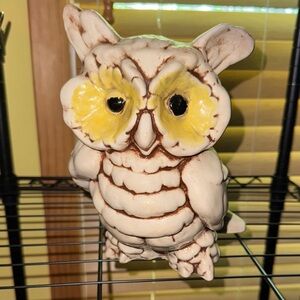 Whimsical Cream and Yellow Ceramic Owl piggy bank DEB